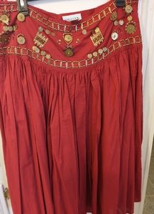 Soft brick red, gold beaded waist skirt.